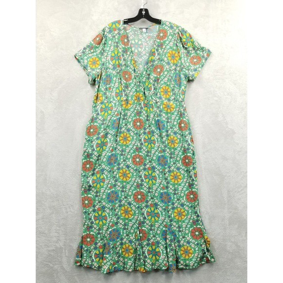 RHODE Dresses & Skirts - Rhode x Target Dress‎ Women 22 Green Floral Zinnia Midi Ruffle Boho Art Cottage
